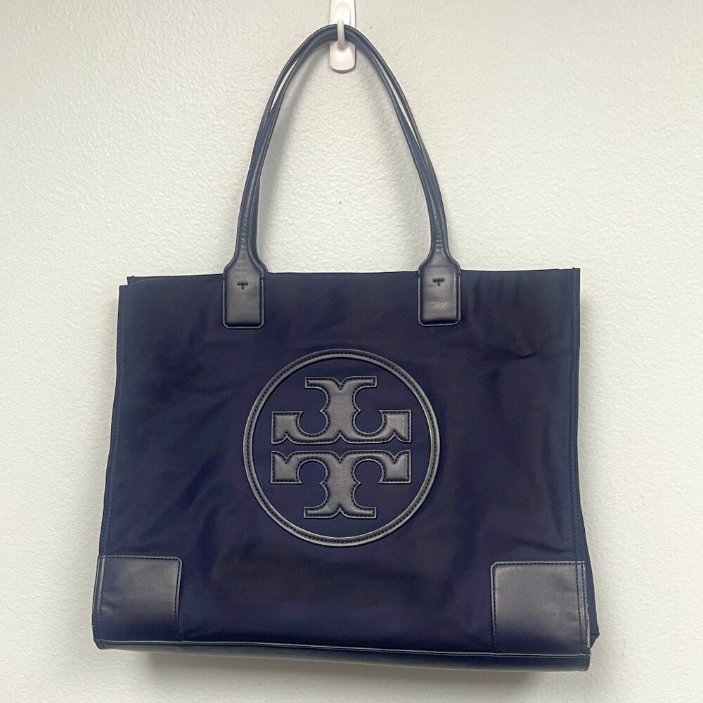 LARGE NAVY BLUE TORY BURCH ELLA TOTE BAG - USED